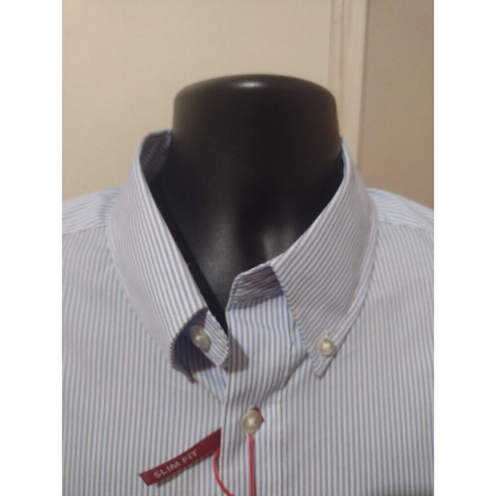 New Travel Smart Mens Large L Roundtree & Yorke Slim Fit S/S Button Shirt Blue - Picture 7 of 13